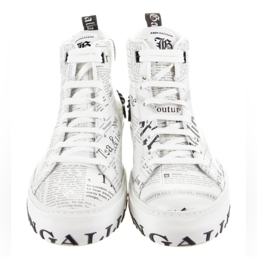 John Galliano Gazette Leather High-Top Sneakers, Size US 9, EU 42
